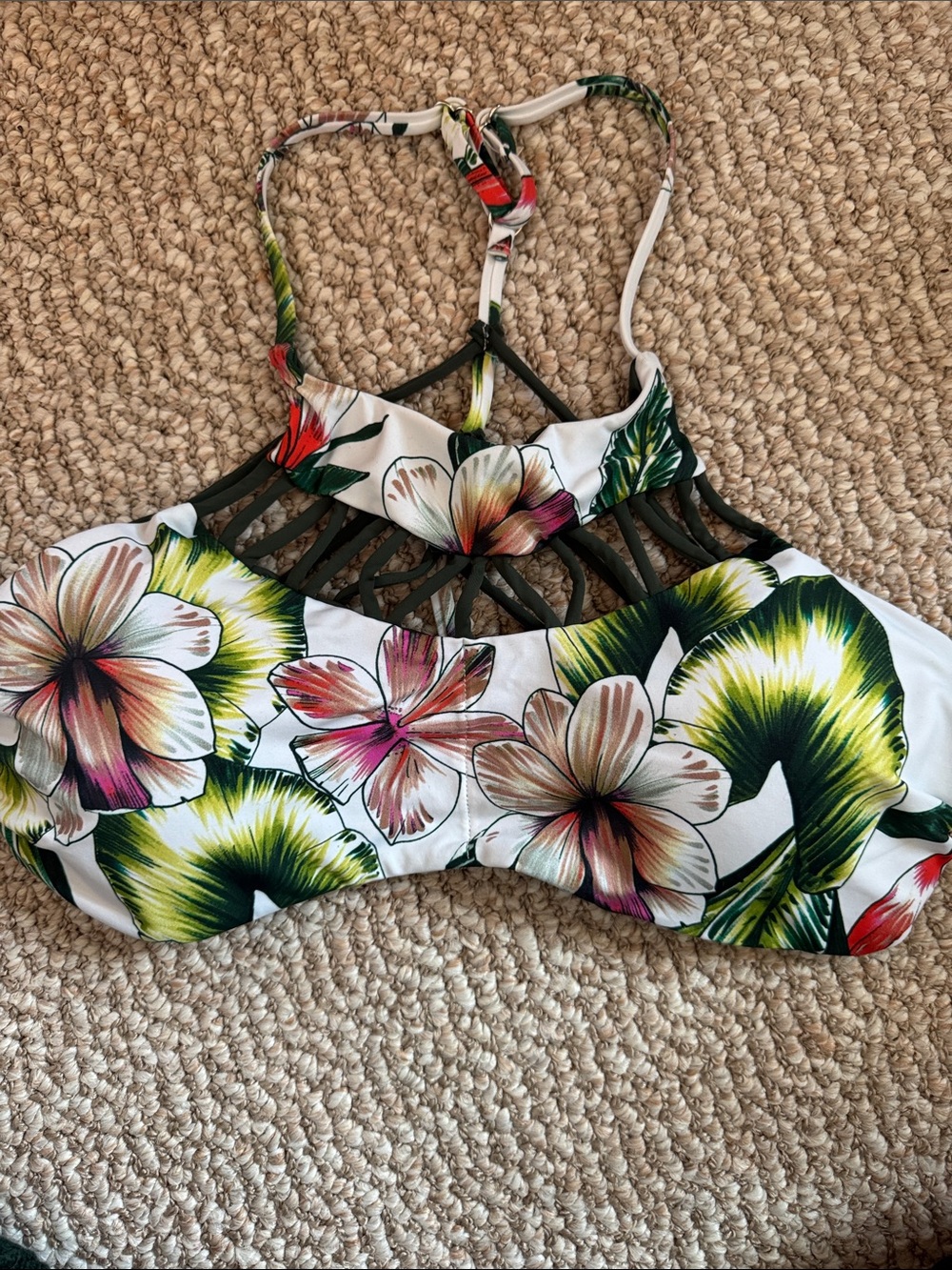 TiniBikini White Floral High-Neck Bikini Top- never worn